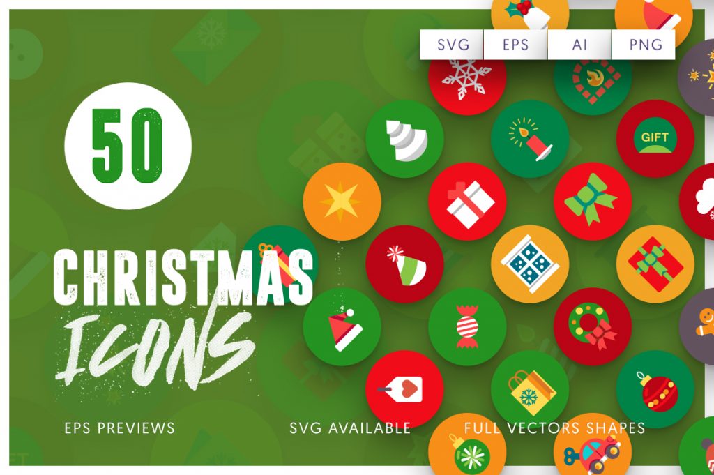 EPS, SVG, PNG full vector 50 Christmas Icons 2