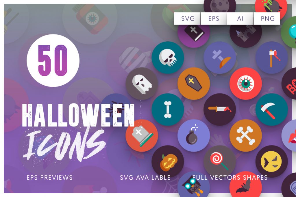 EPS, SVG, PNG full vector 50 Halloween Icons
