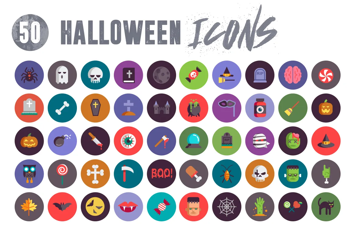 50 Flat Halloween Icons – all icons in the set
