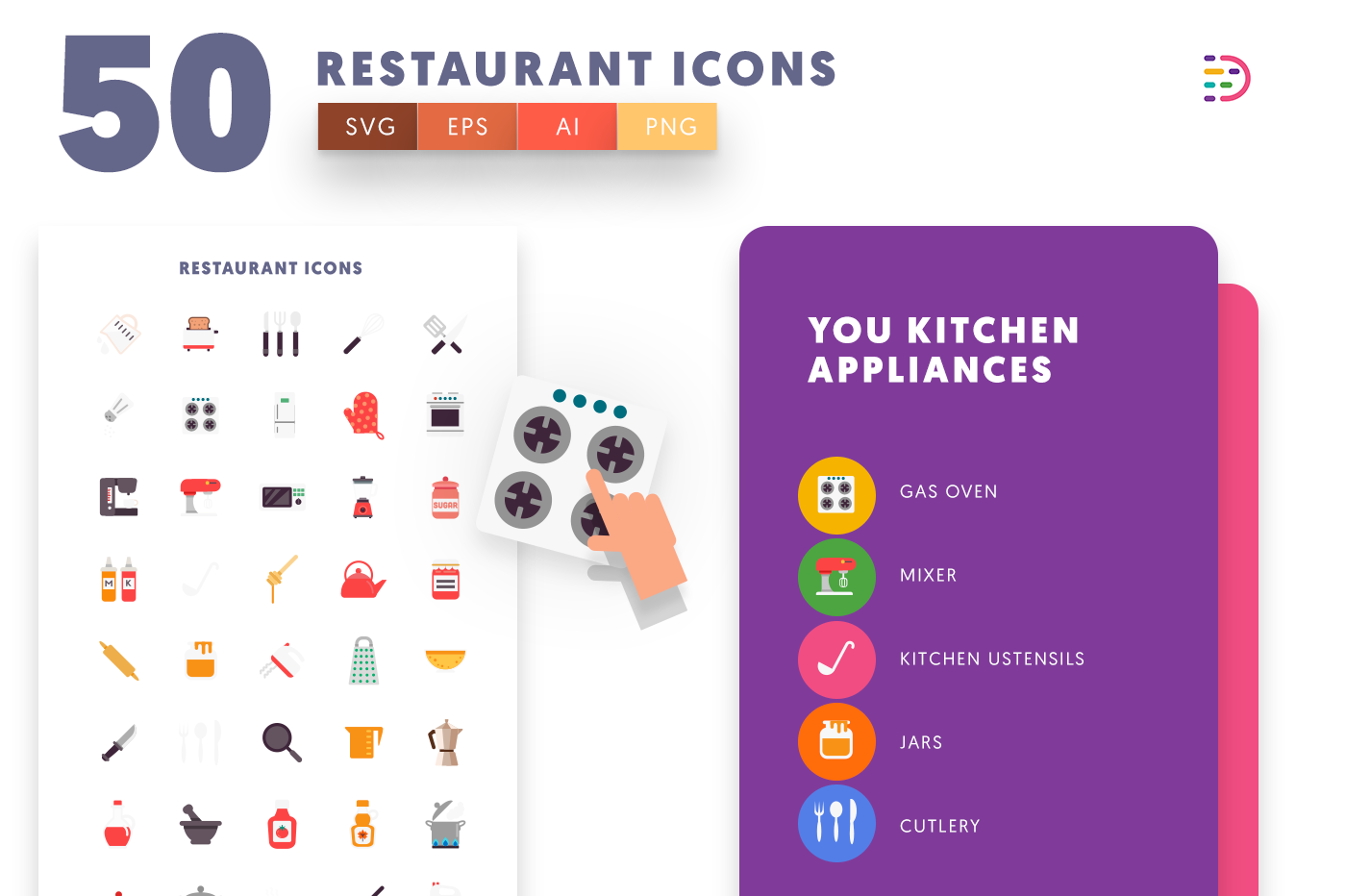 Compatible Restaurant Icons with colored backgrounds