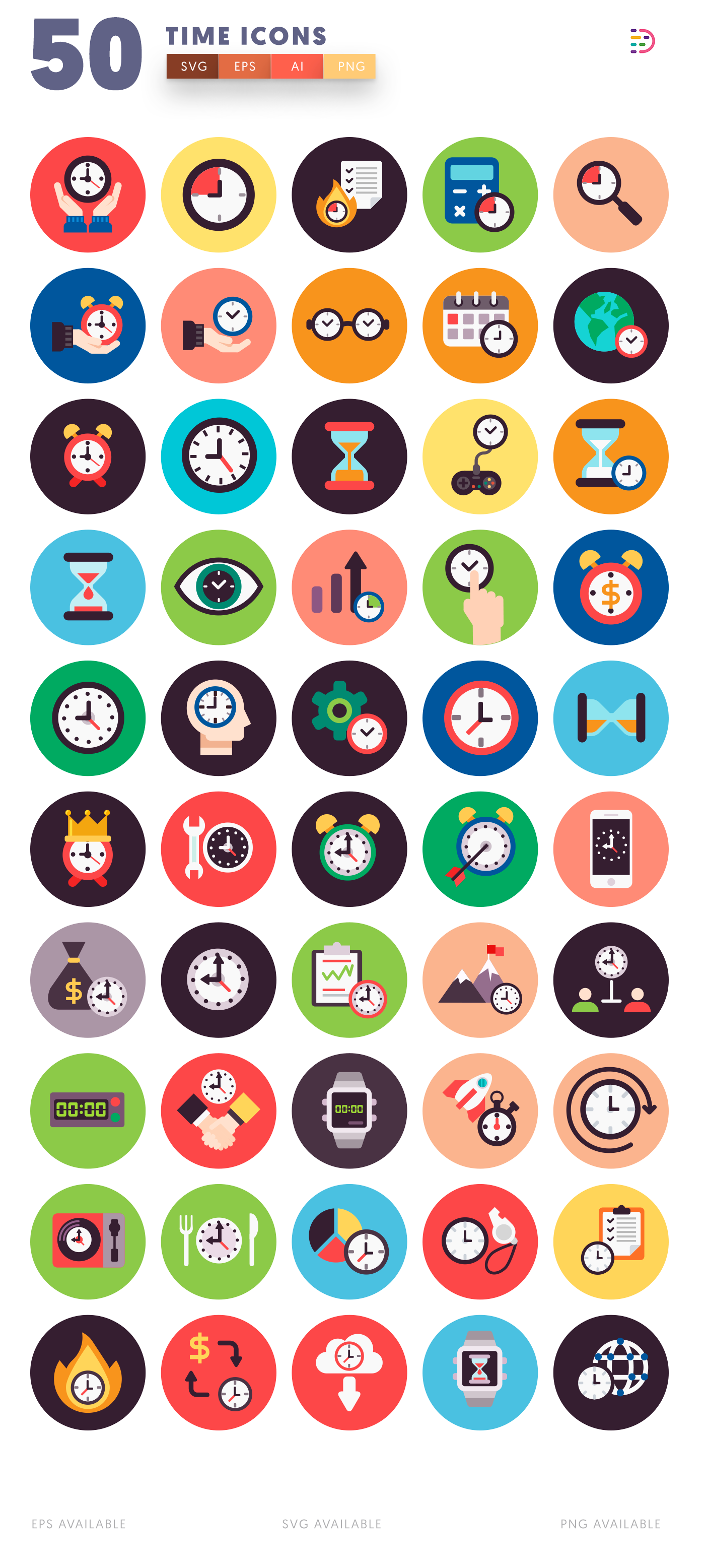 50 Time Flat Icons