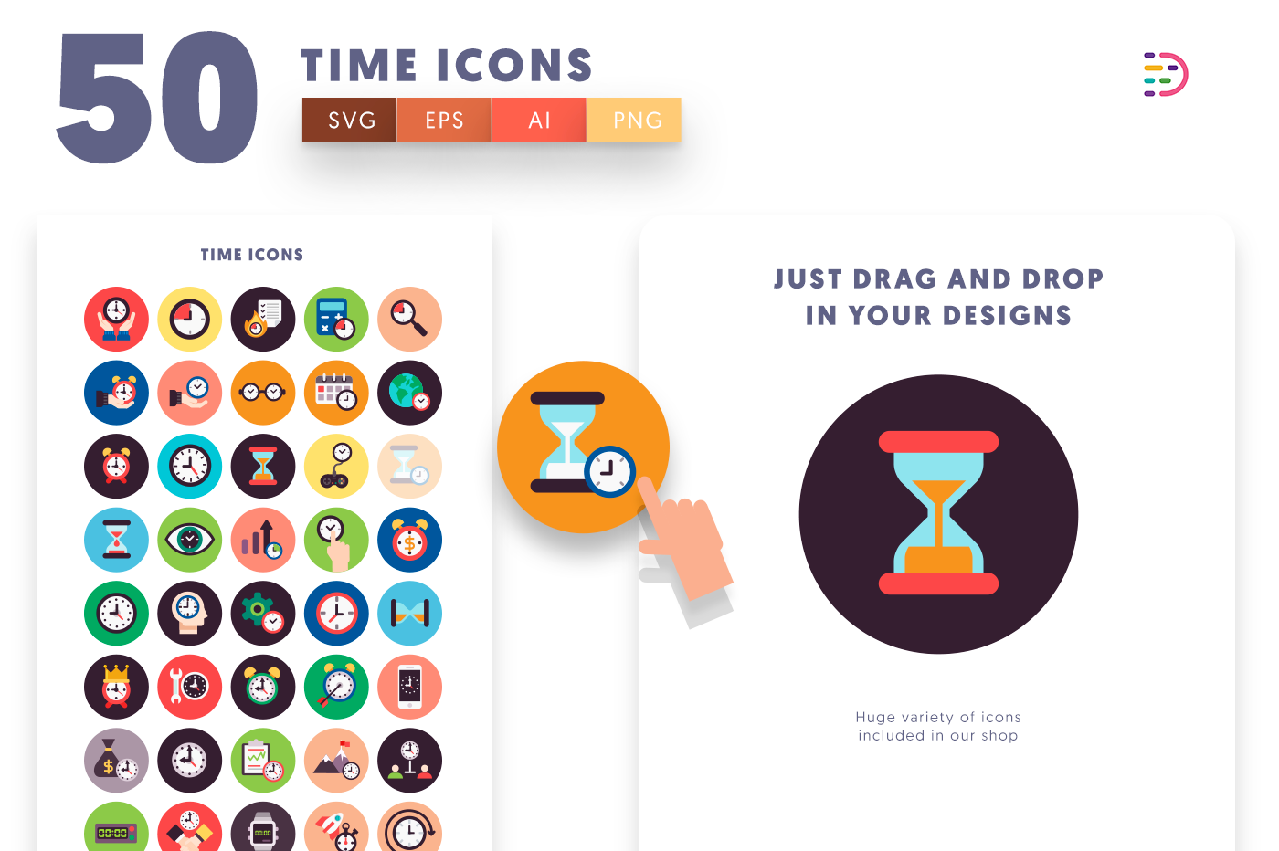 Drag and drop vector 50 Time Flat Icons