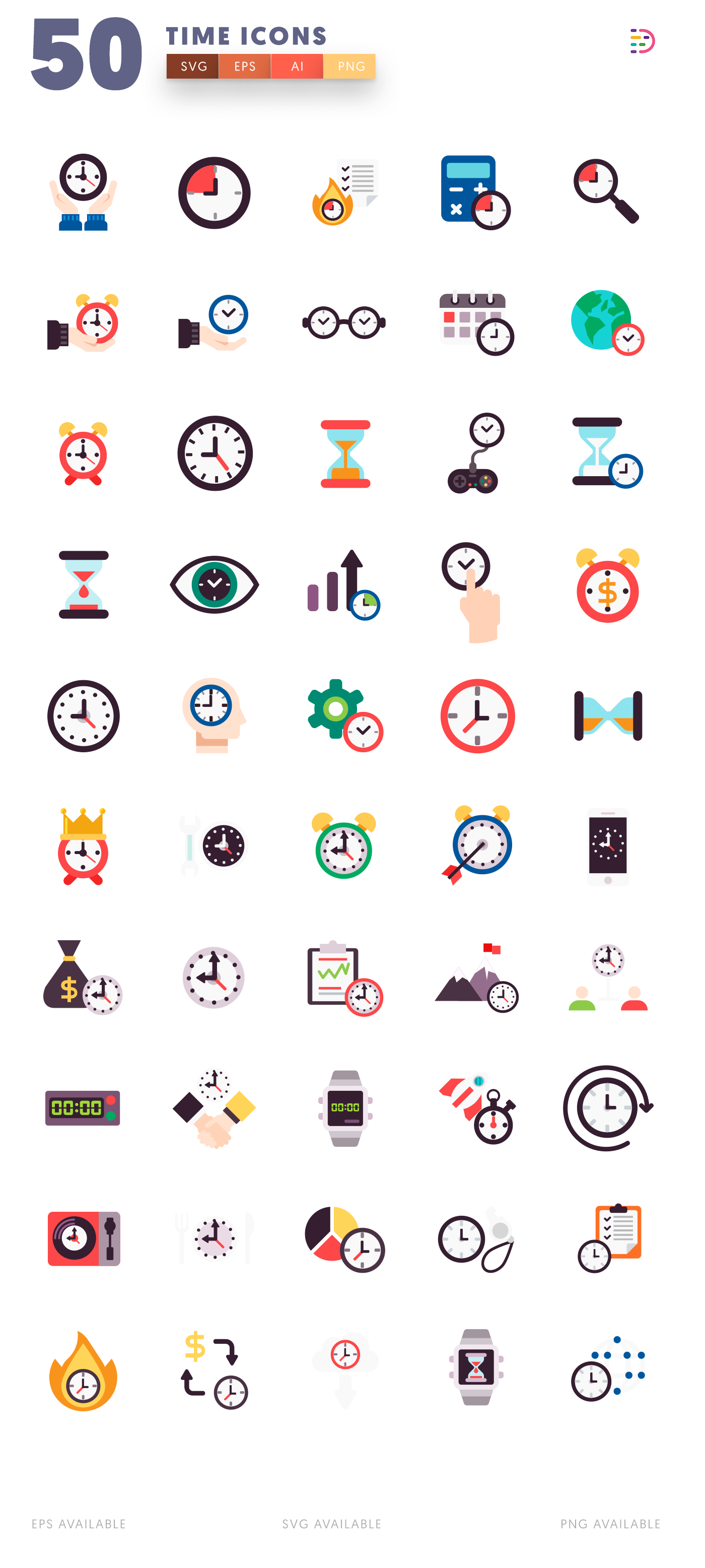 Simple style 50 Time Flat Icons