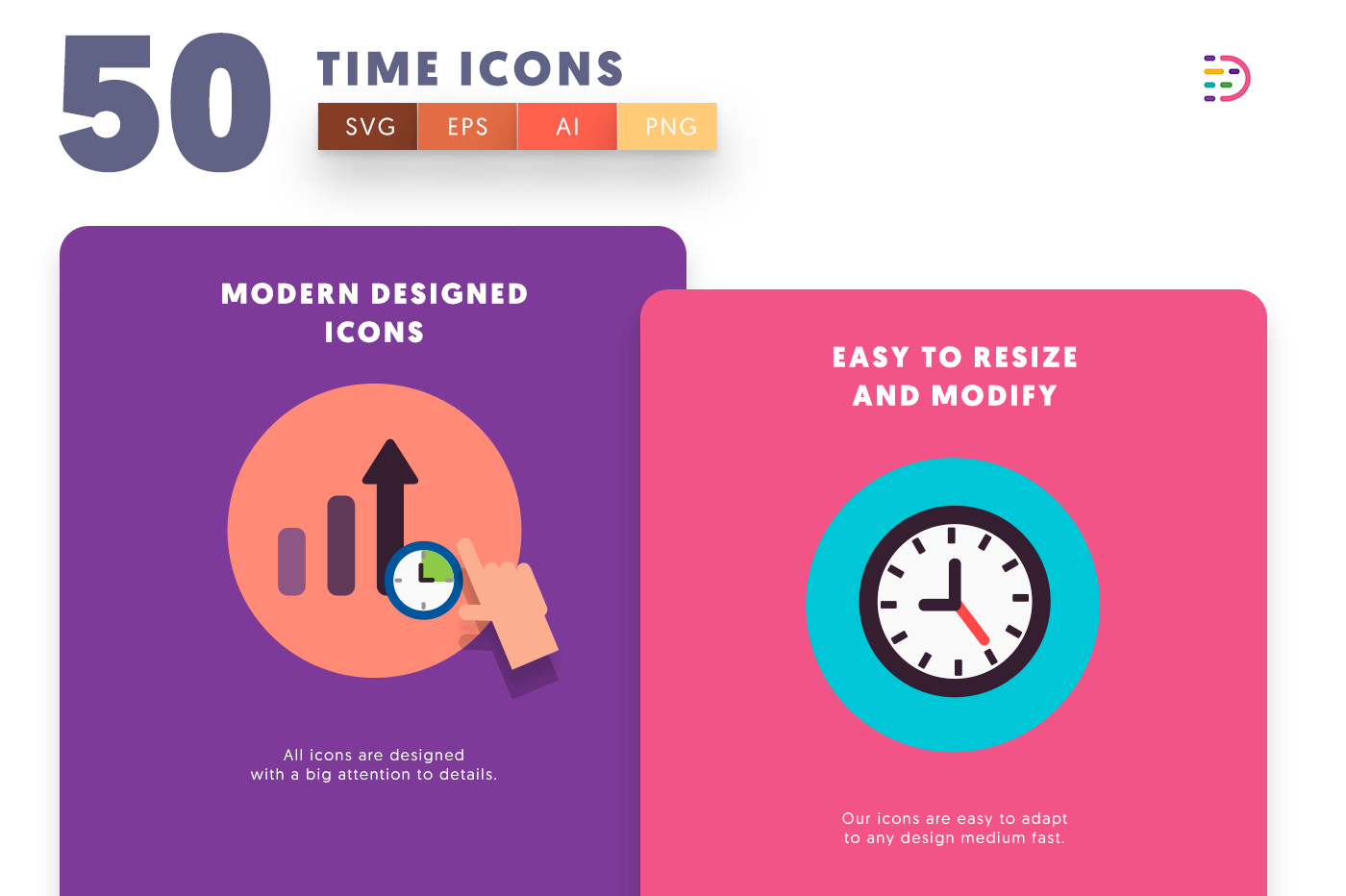  Time Flat Icons with colored backgrounds