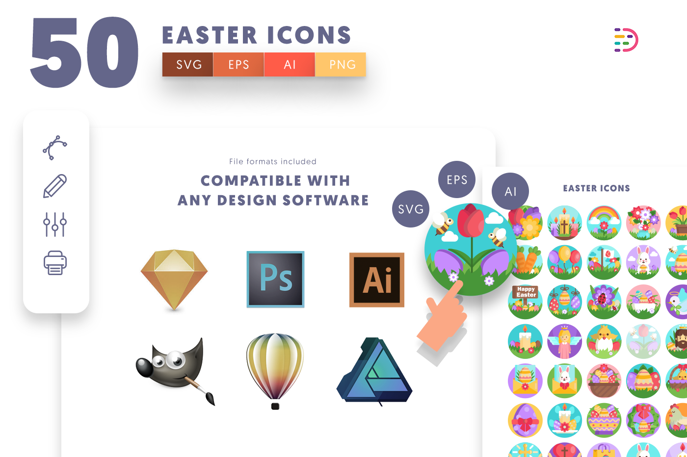 Compatible 50 Easter Icons pack