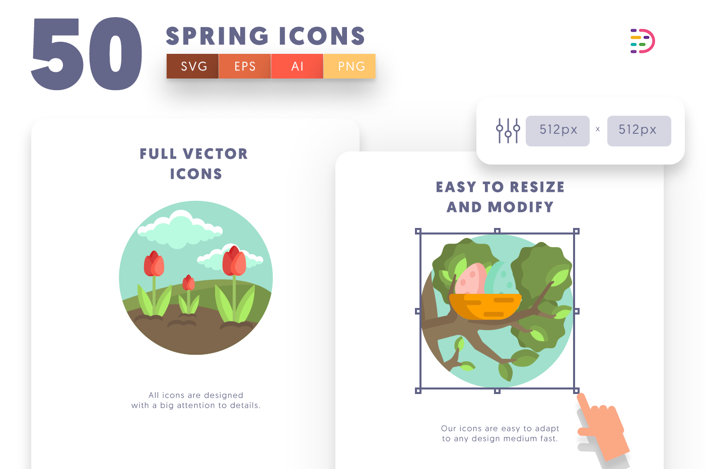 Customizable and vector 50 Spring Icons