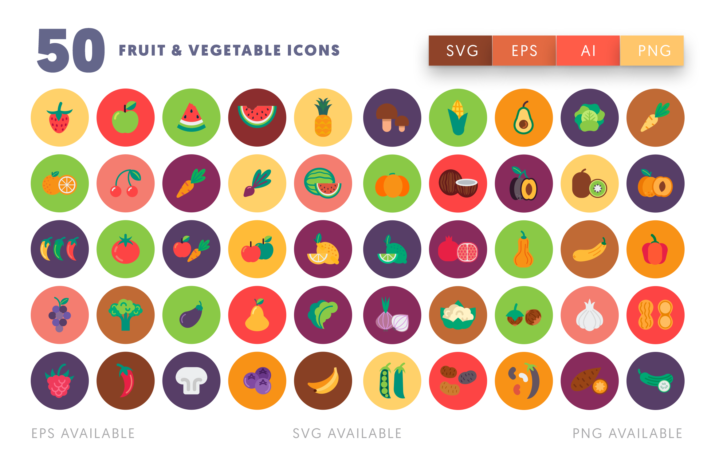 50 Fruits & Vegetable Icons