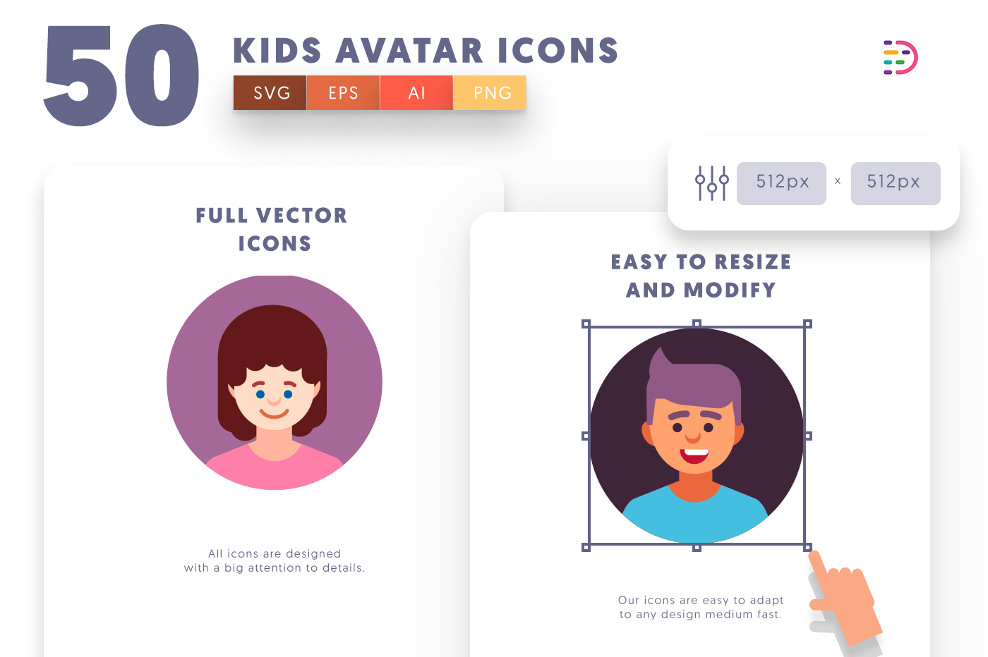 Customizable and vector Kids Avatar Icons