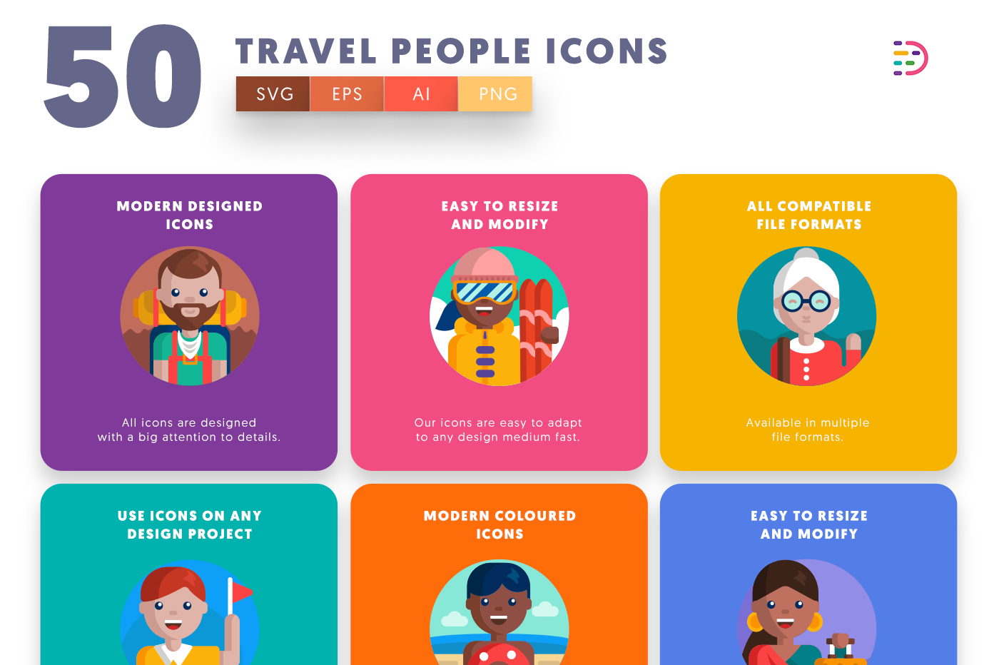 Full vector 50 Travel People Icons