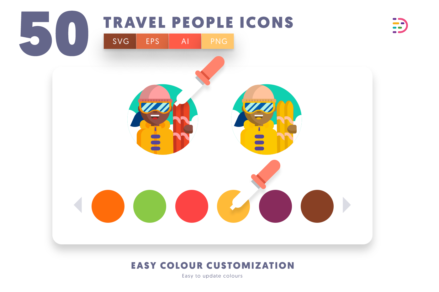 EPS, SVG, PNG full vector 50 Travel People Icons