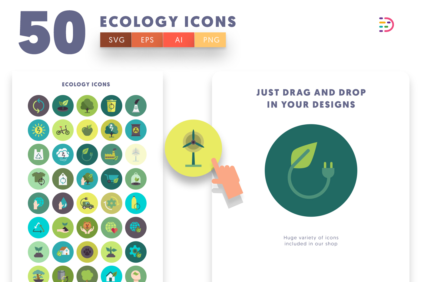Ecology Icons with colored backgrounds