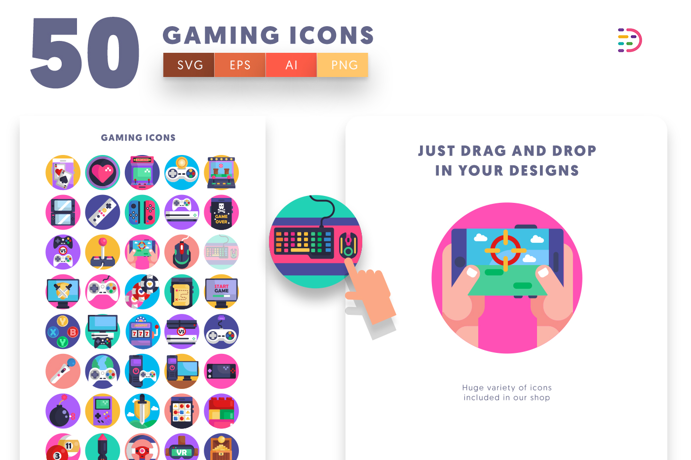 Gaming Icons with colored backgrounds