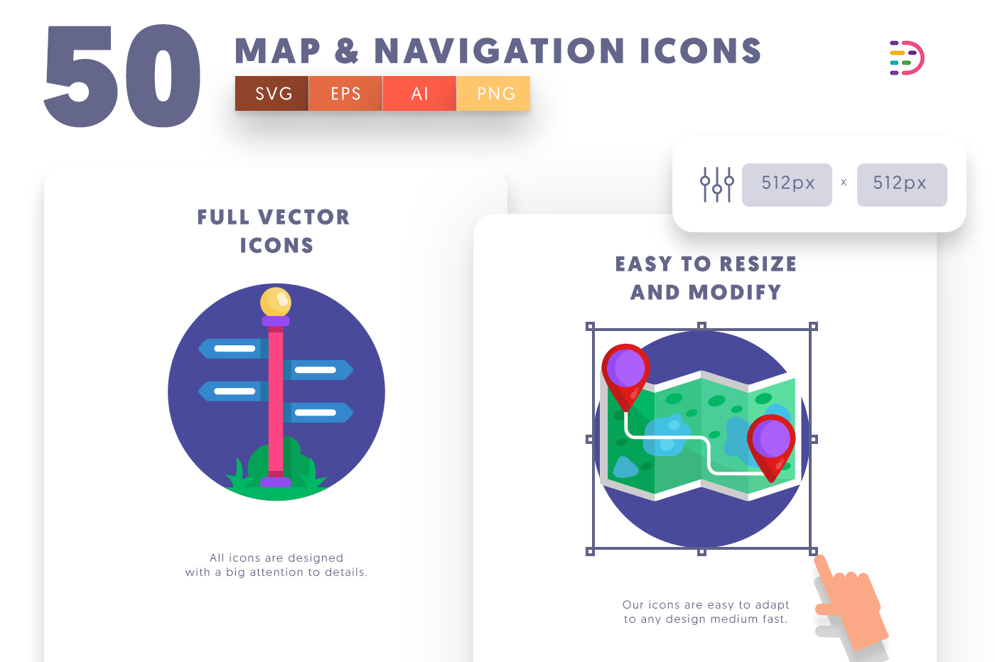 Customizable and vector Map and Navigation Icons