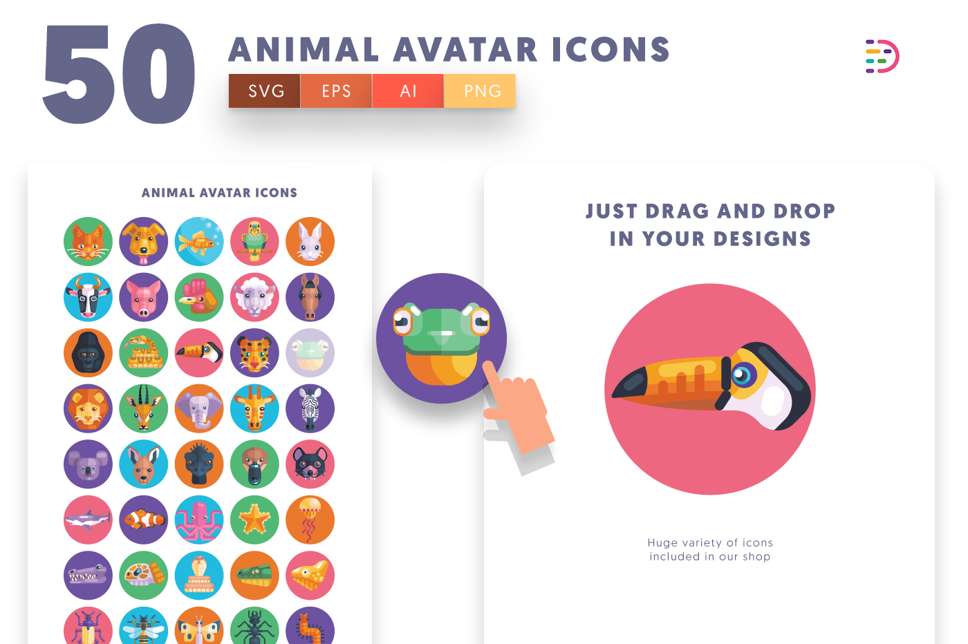 Drag and drop vector Animal Avatar Icons