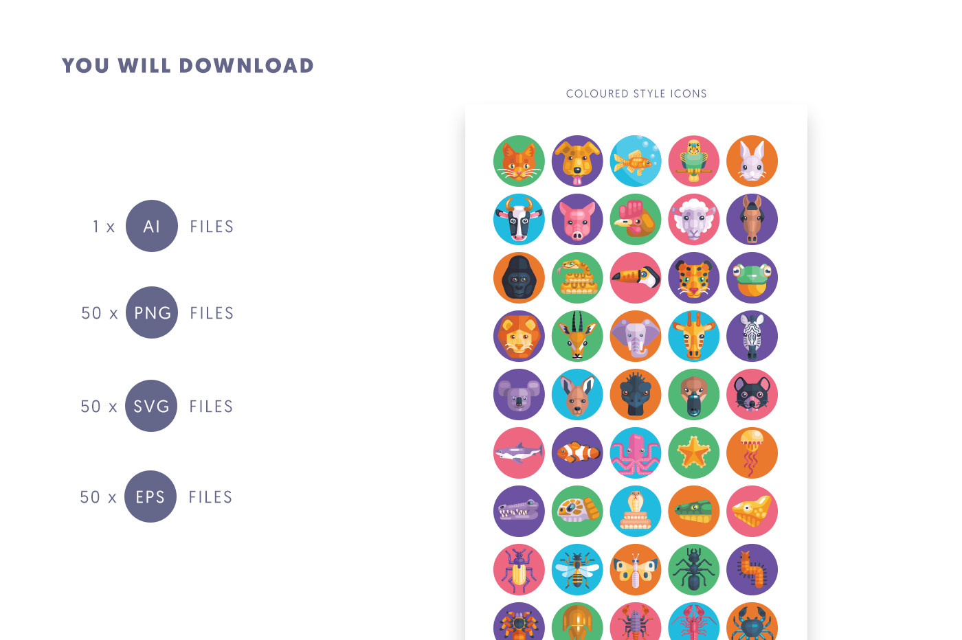 Compatible 50 Animal Avatar Icons pack