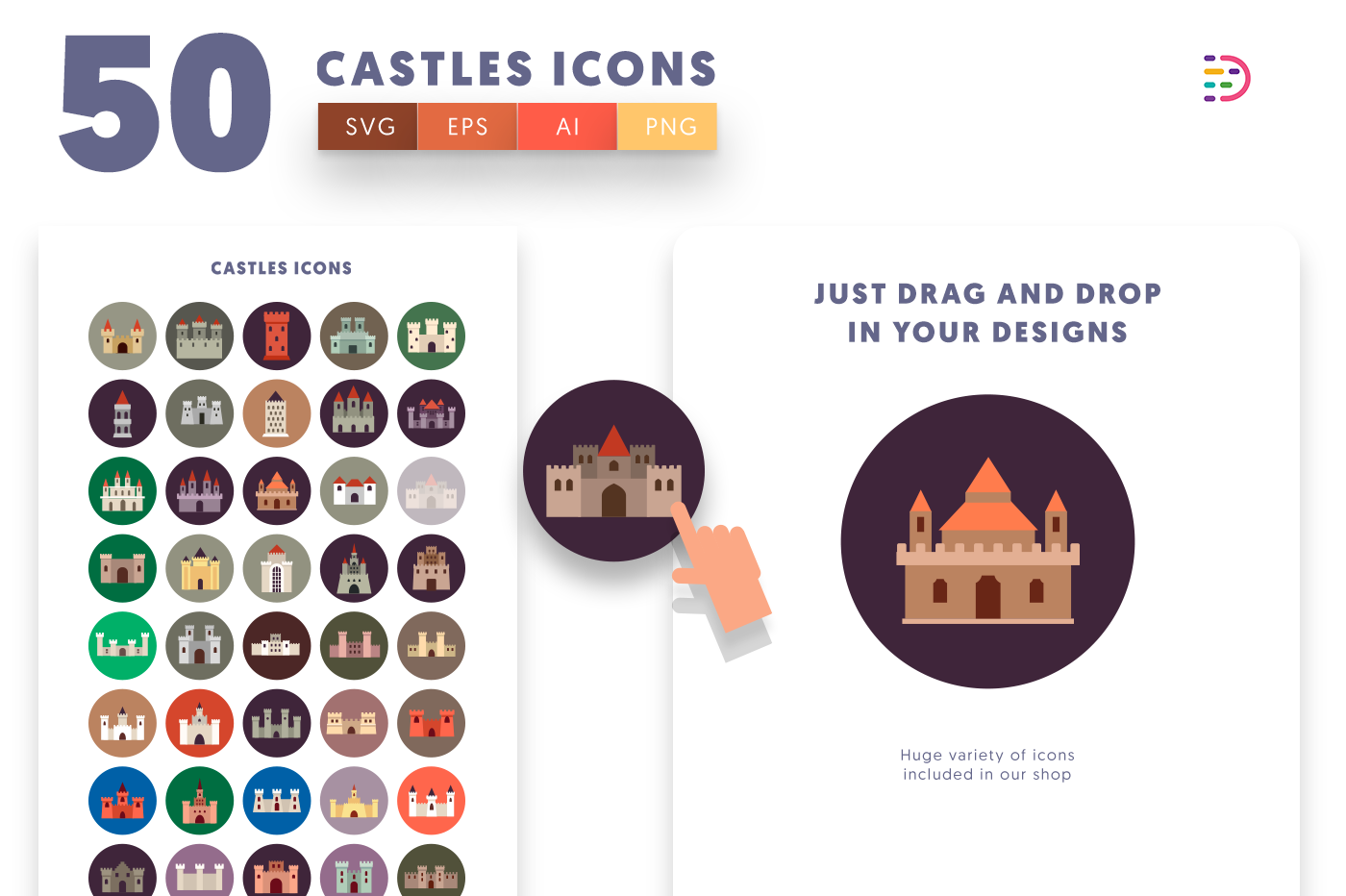Drag and drop vector 50 Castle Icons