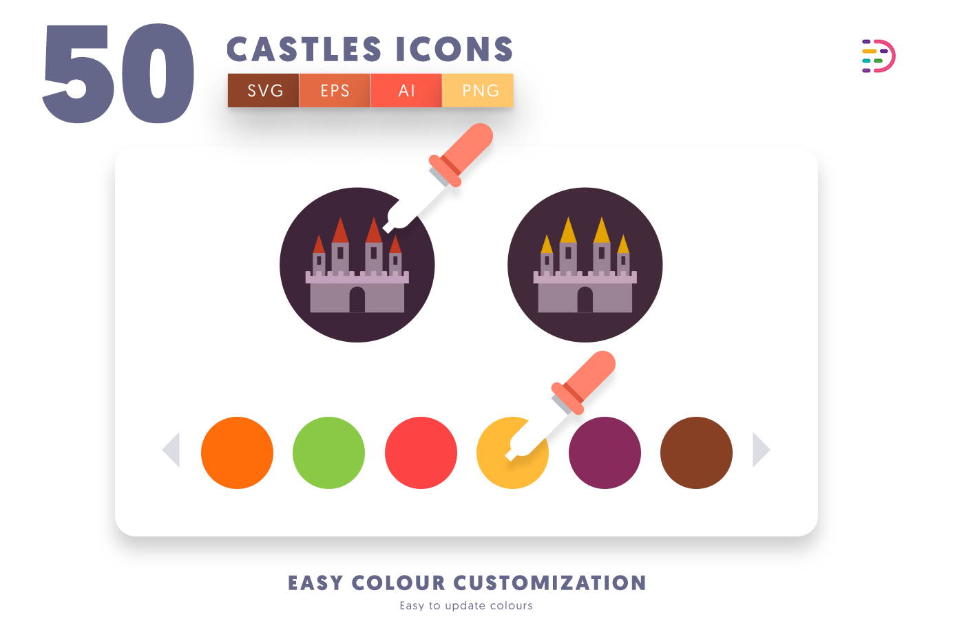 EPS, SVG, PNG full vector 50 Castle Icons
