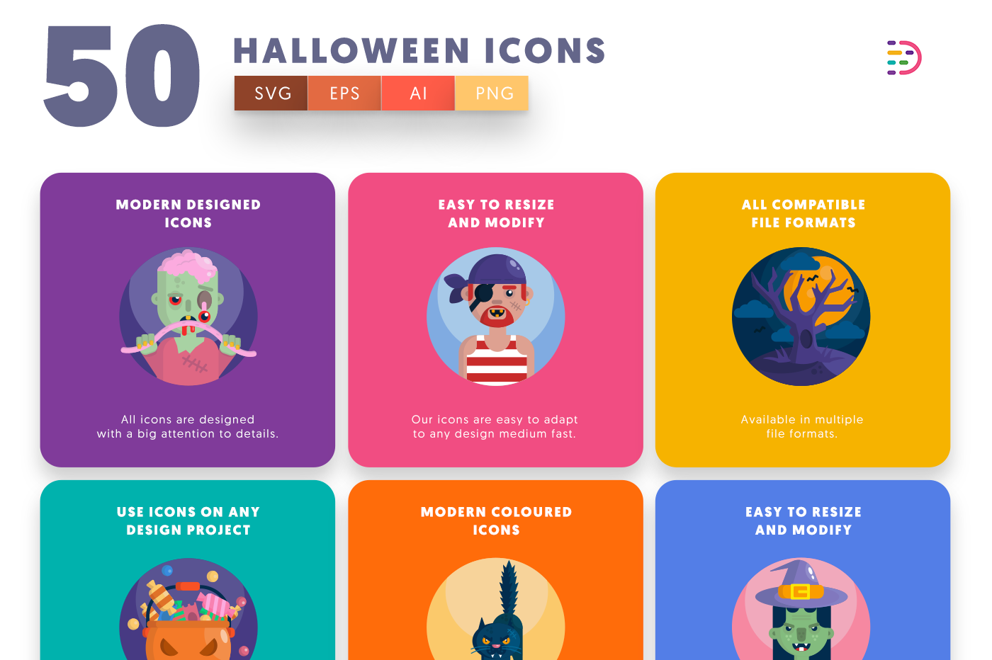  Halloween Icons with colored backgrounds
