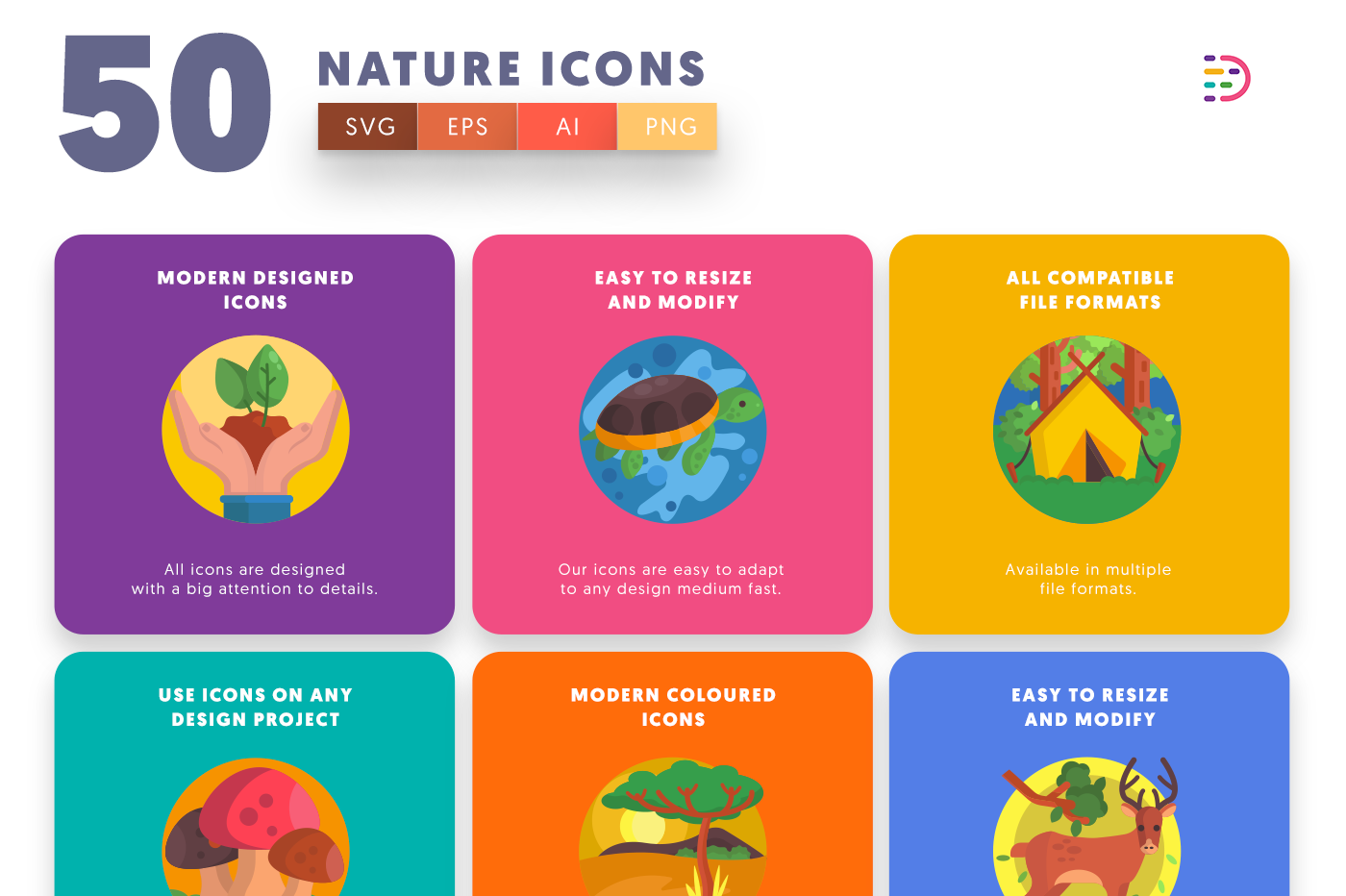  Nature Icons with colored backgrounds