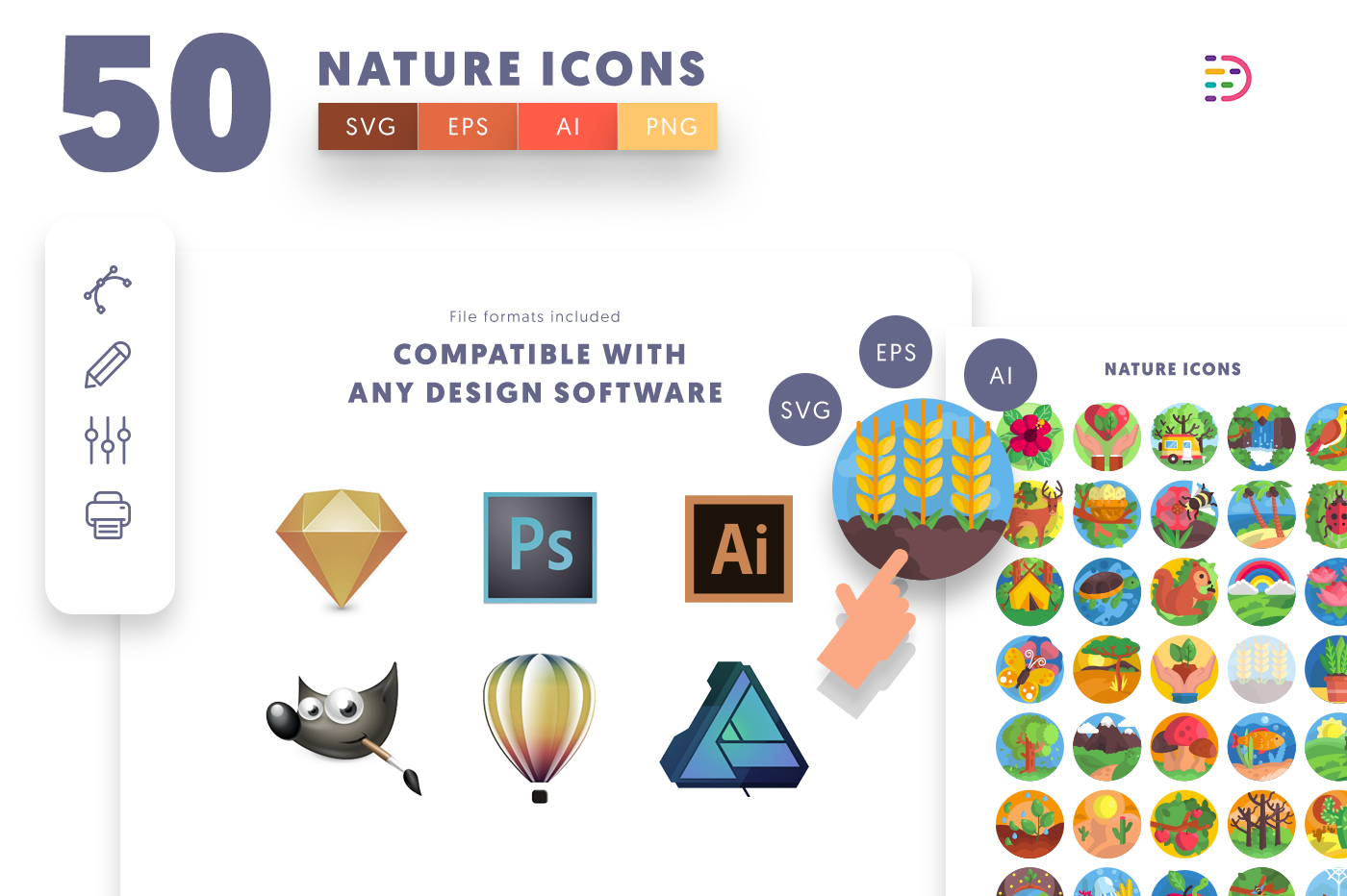EPS, SVG, PNG full vector 50 Nature Icons