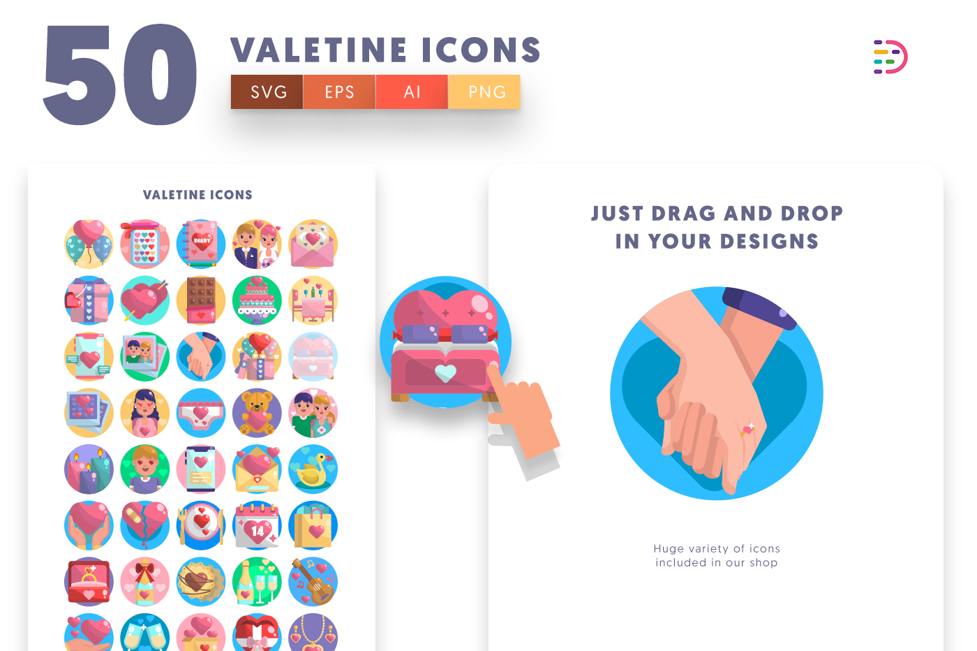 Drag and drop vector Valentines Icons
