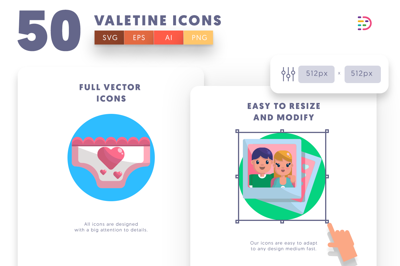 Valentines Icons with colored backgrounds