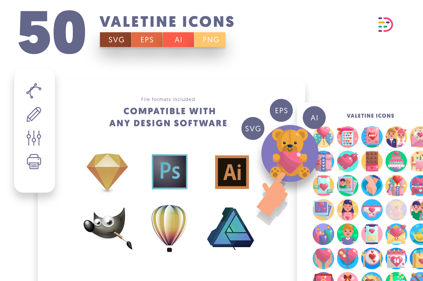 Customizable and vector Valentines Icons