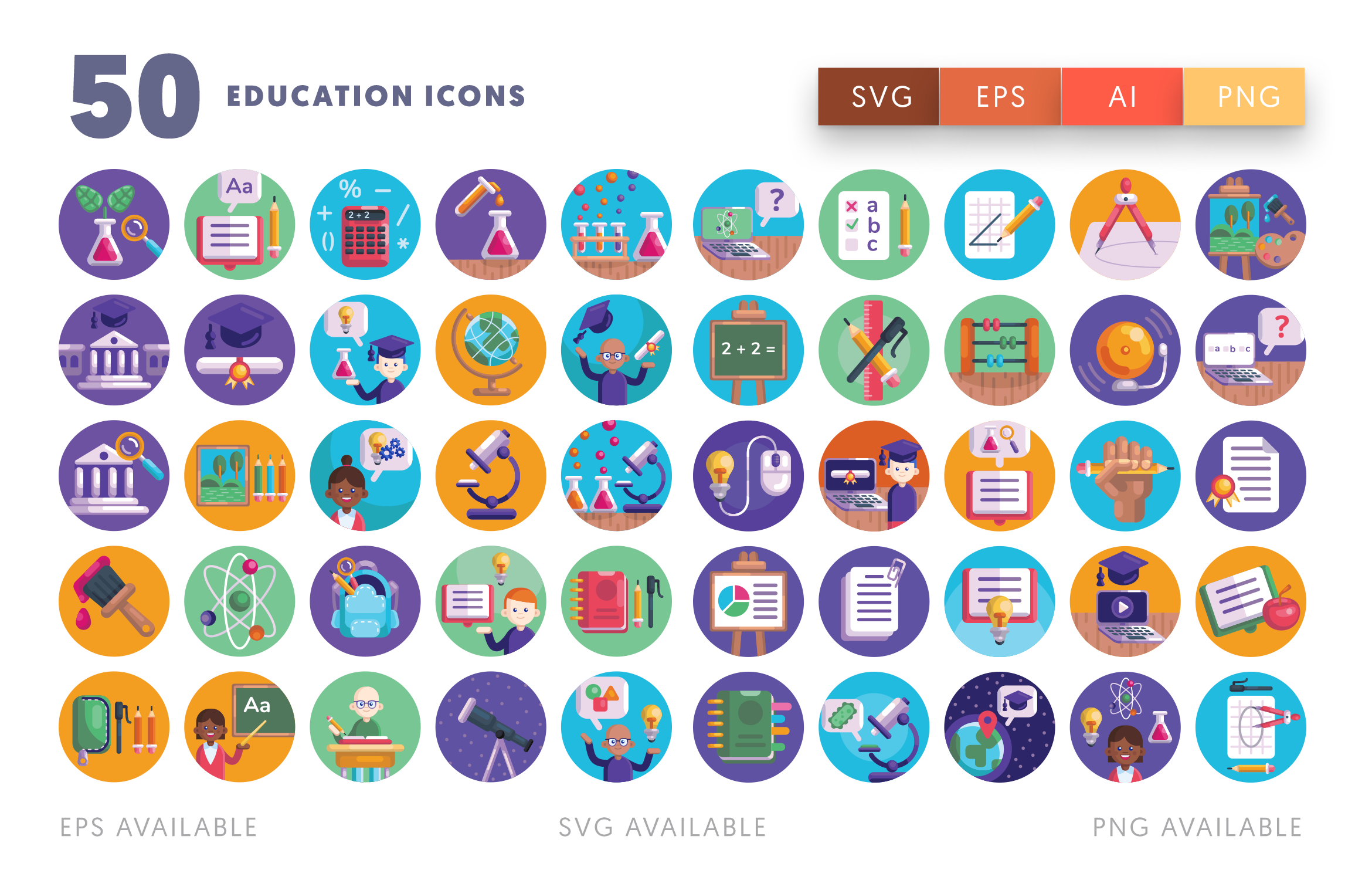 50 School Flat Icons