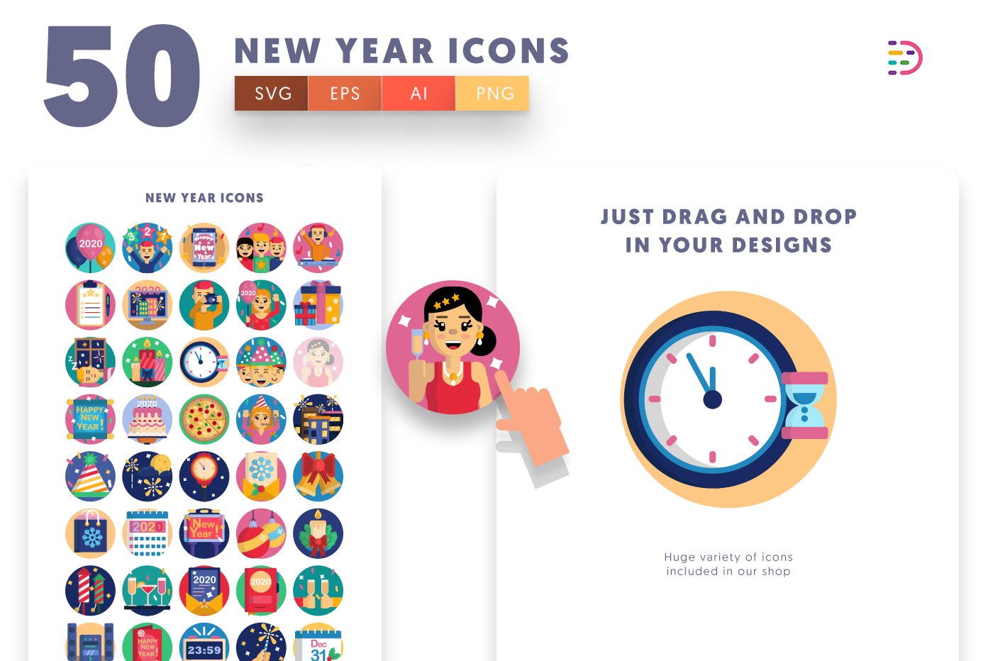 Drag and drop vector New Year Icons
