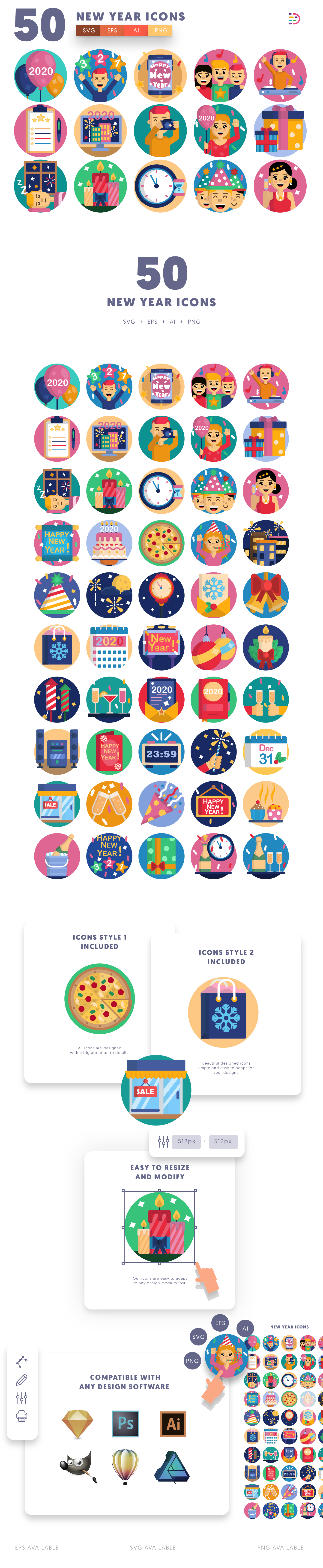 50 New Year Icons