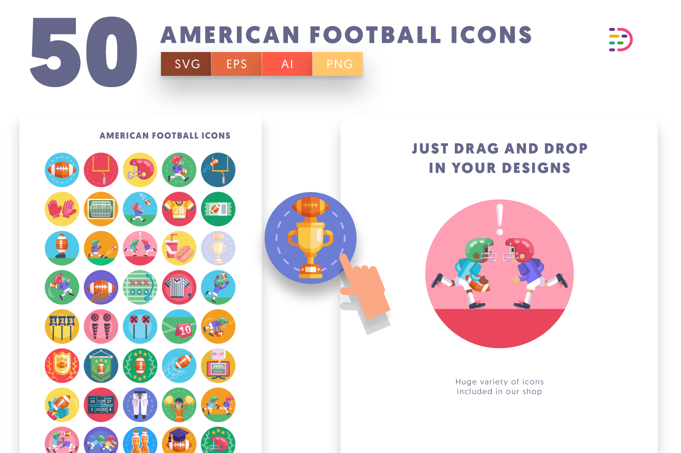 Drag and drop vector American Football Icons