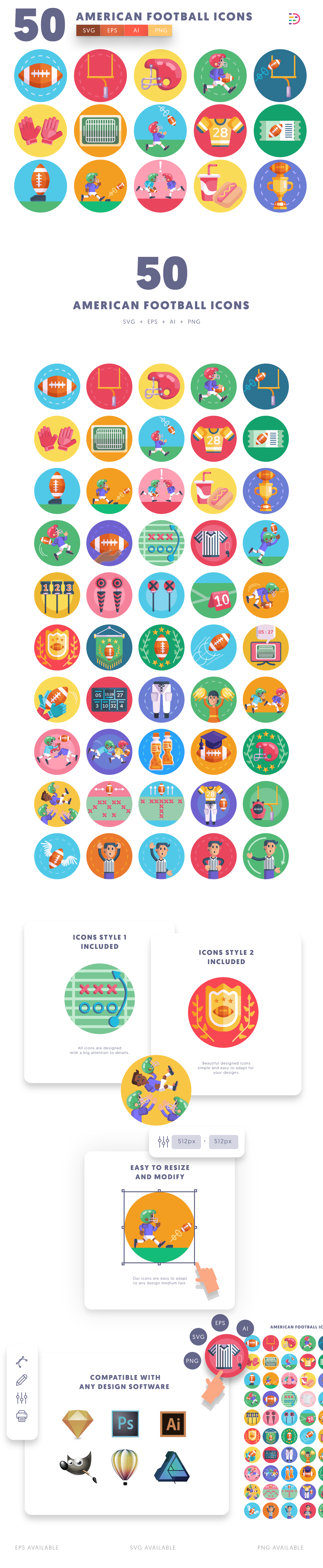 American Football icons info graphic