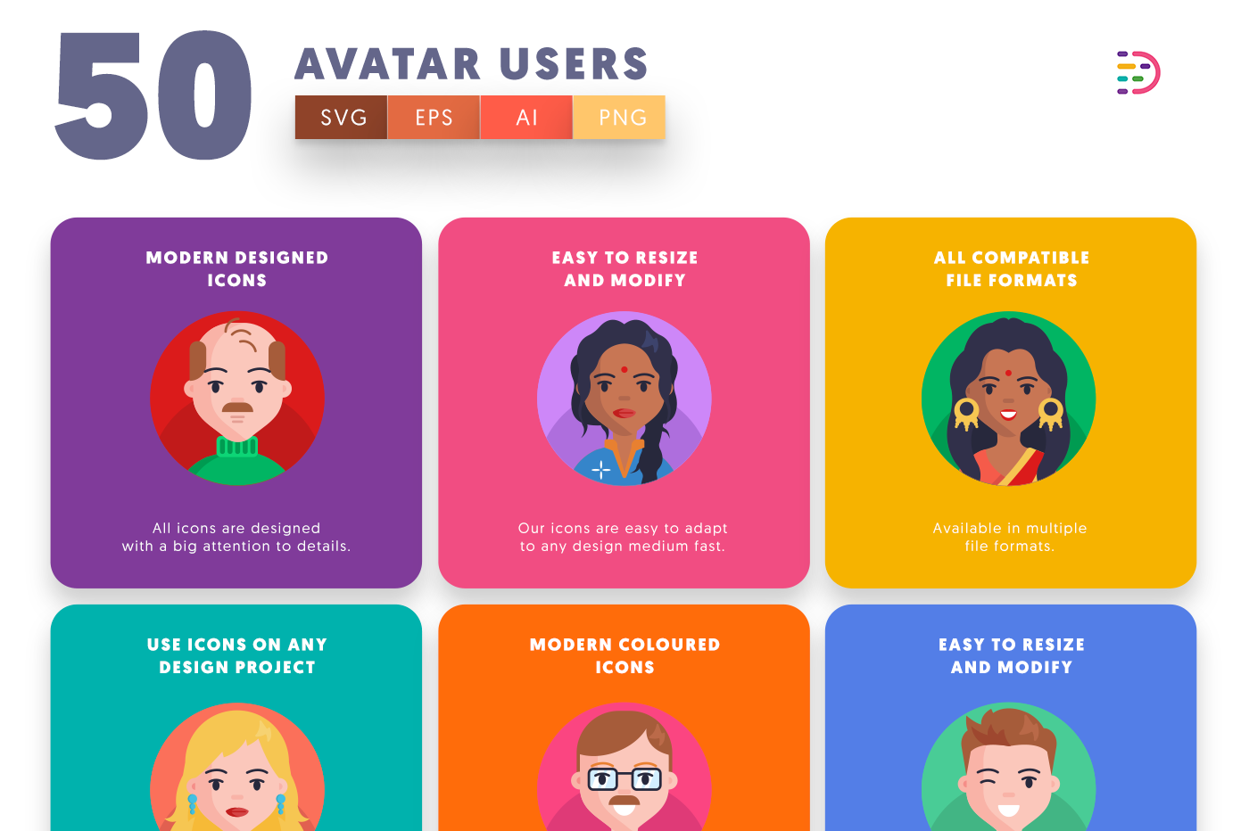 Avatar Users Icons with colored backgrounds 