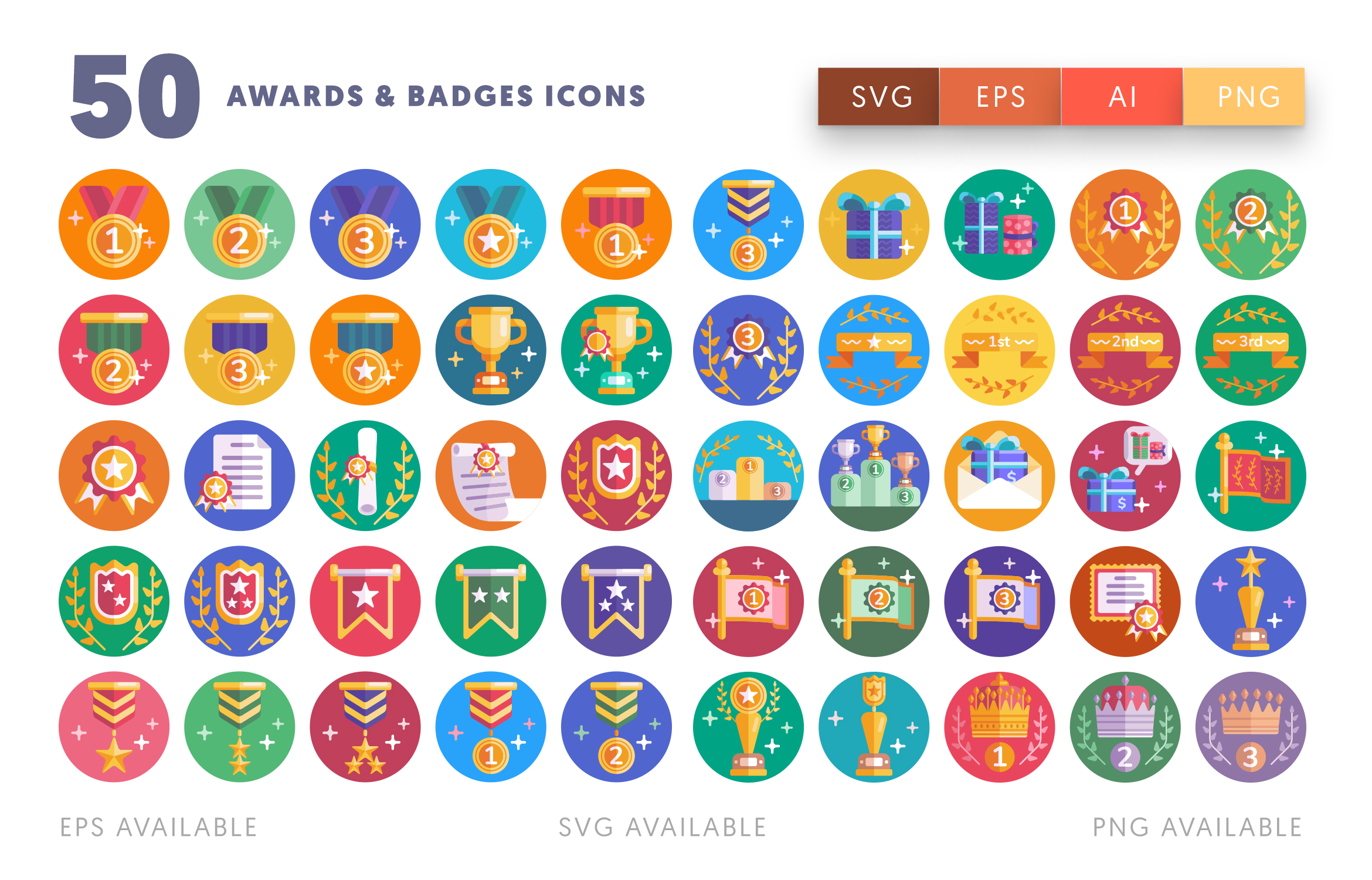 Awards Badges flat Icons EPS, SVG, PNG