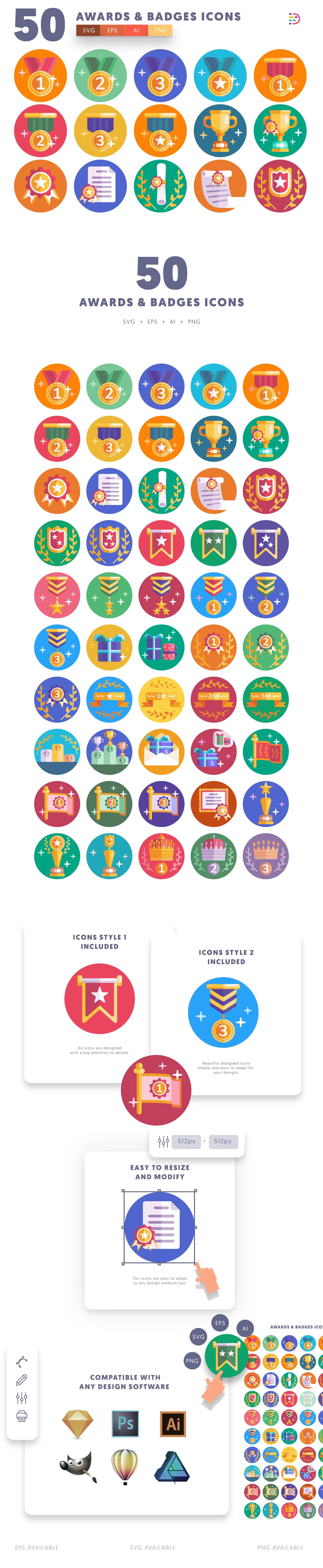 info graphic Awards Badges Icons