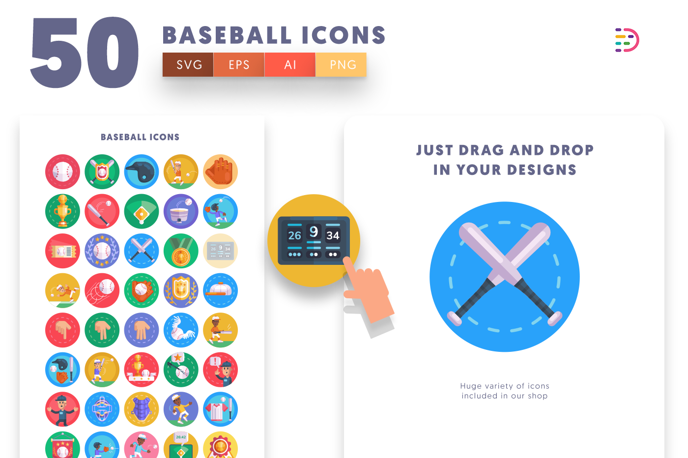 Drag and drop vector Baseball Icons 