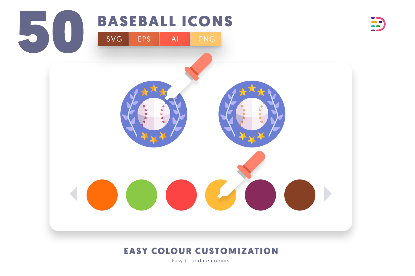 Customizable and vector Baseball Icons