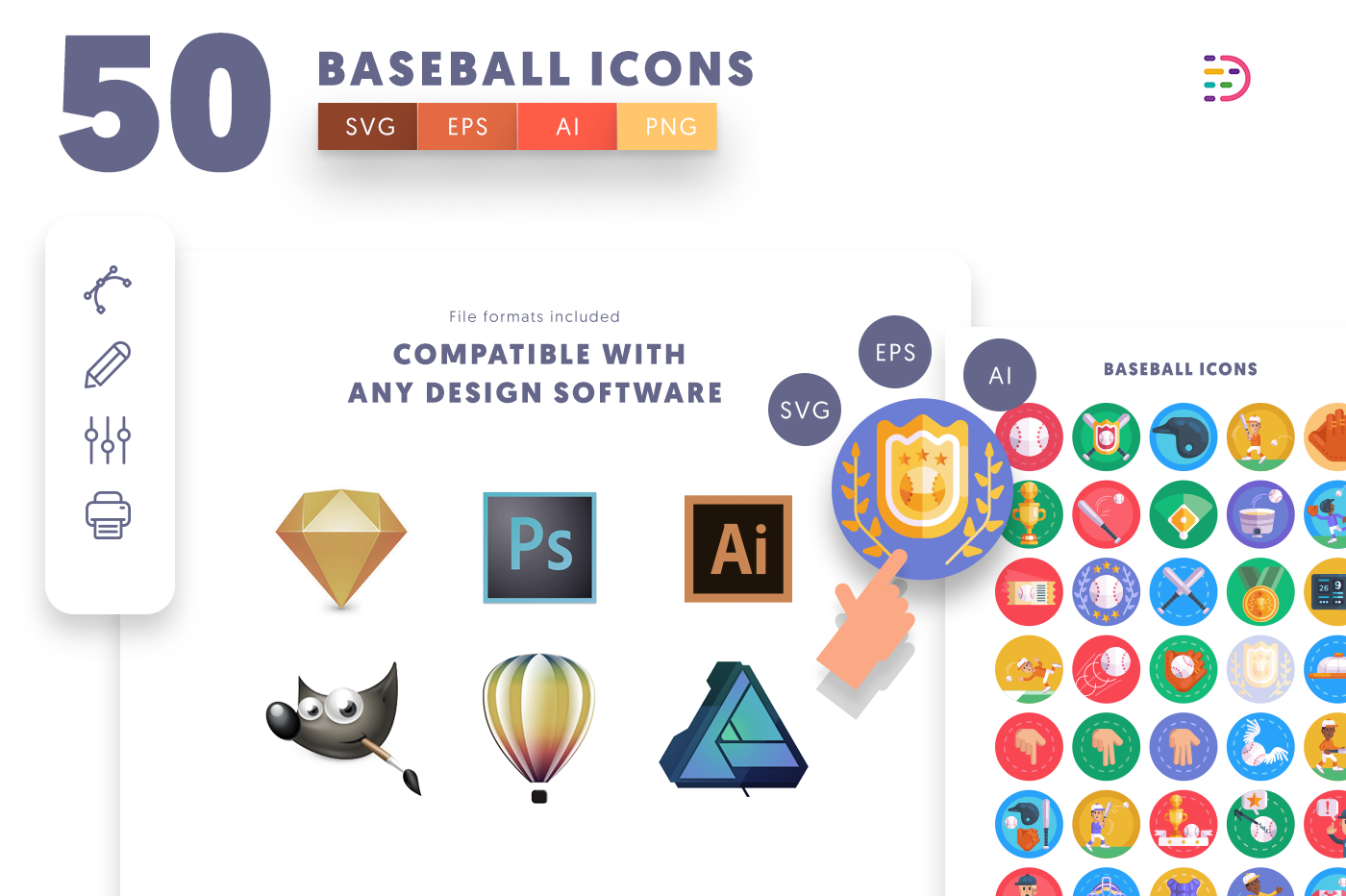 full vector Baseball Icons