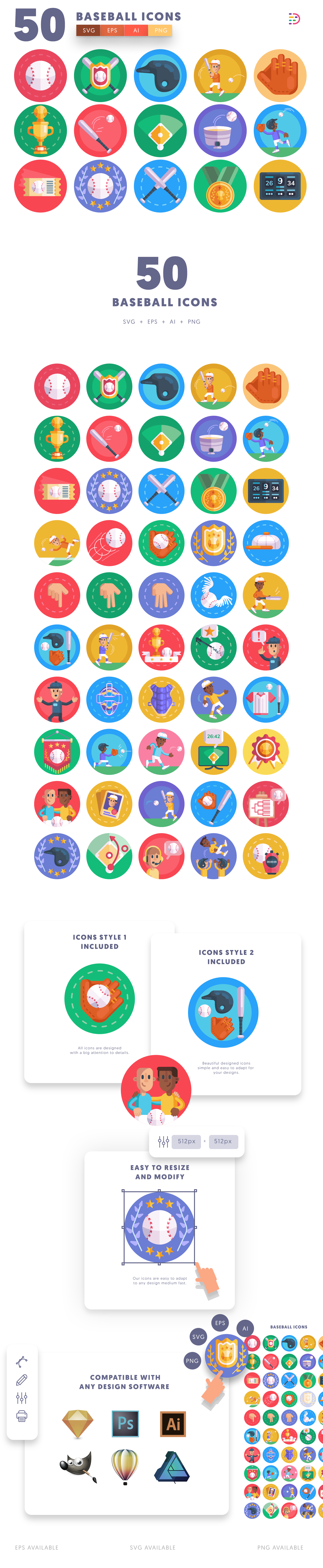 Baseball icons info graphic