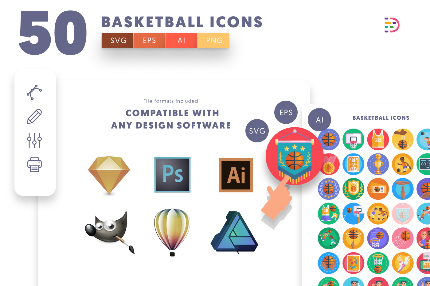  full vector Basketball Icons 