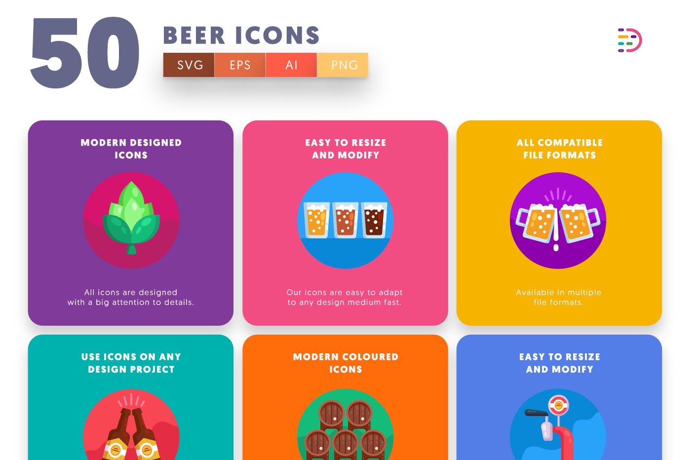 Beer Icons with colored backgrounds 