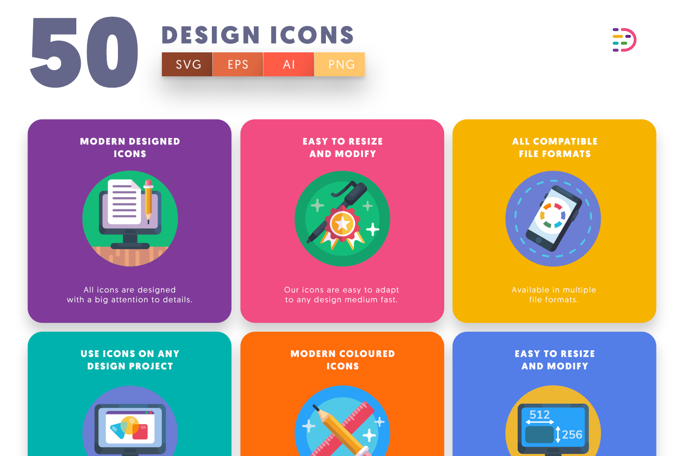 Design Icons with colored backgrounds 