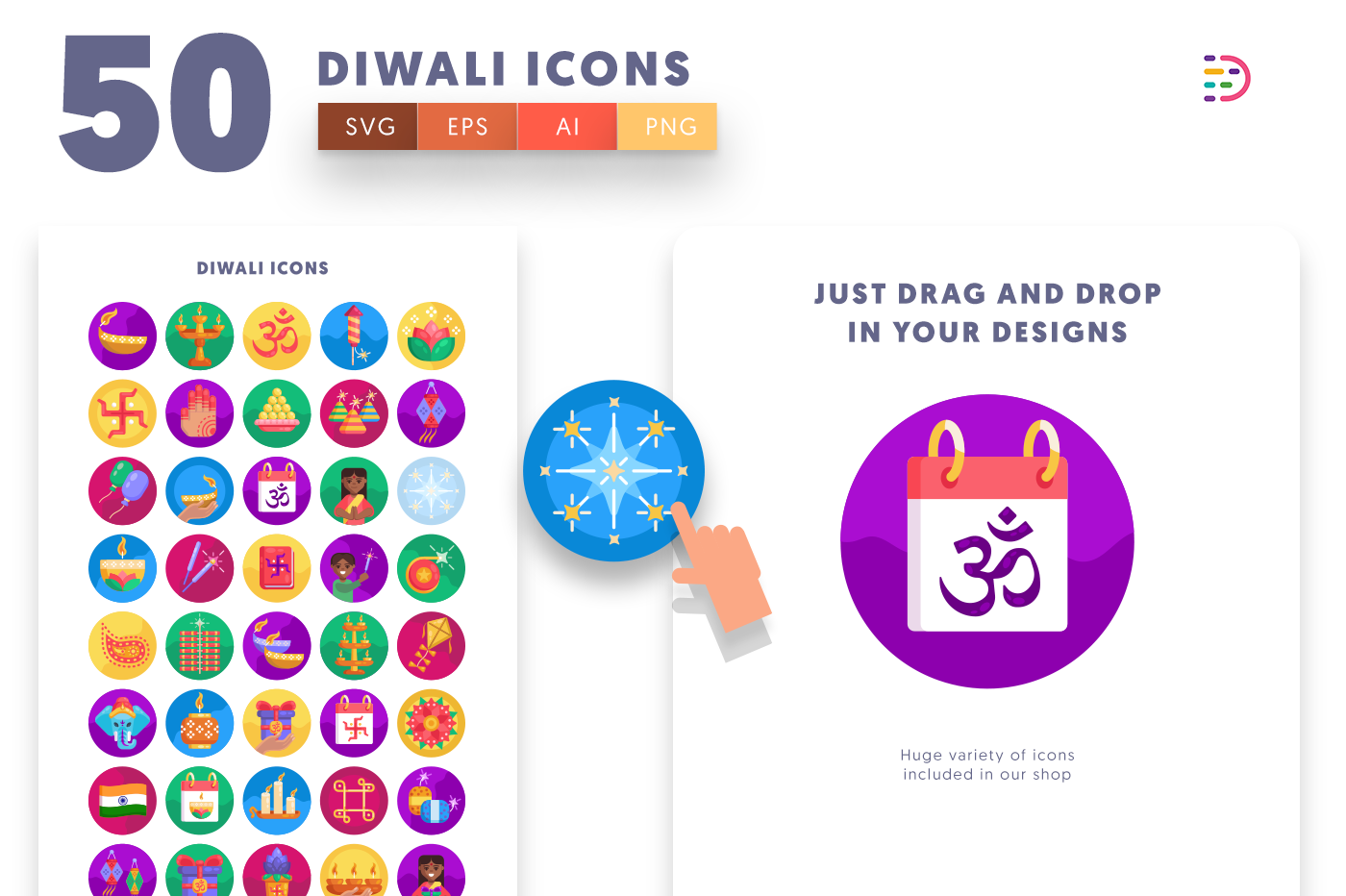 Drag and drop vector Diwali Icons 