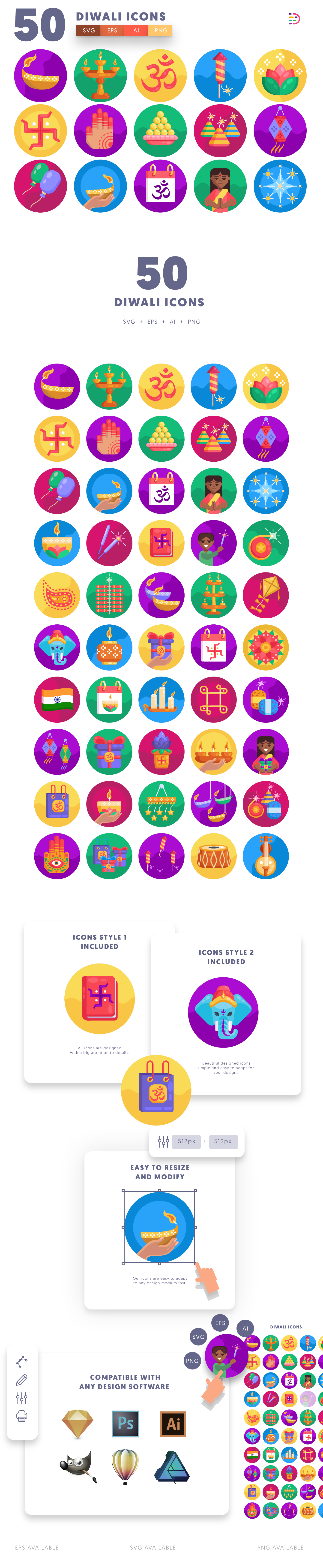 Diwali icons info graphic