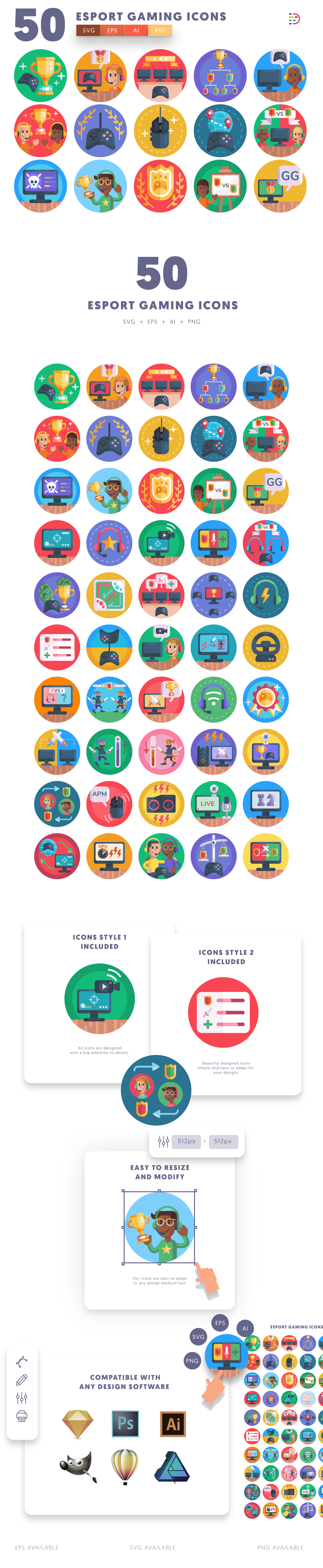 Esport Gaming icons info graphic