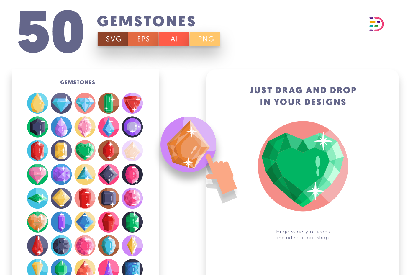 Drag and drop vector Gemstones Icons 