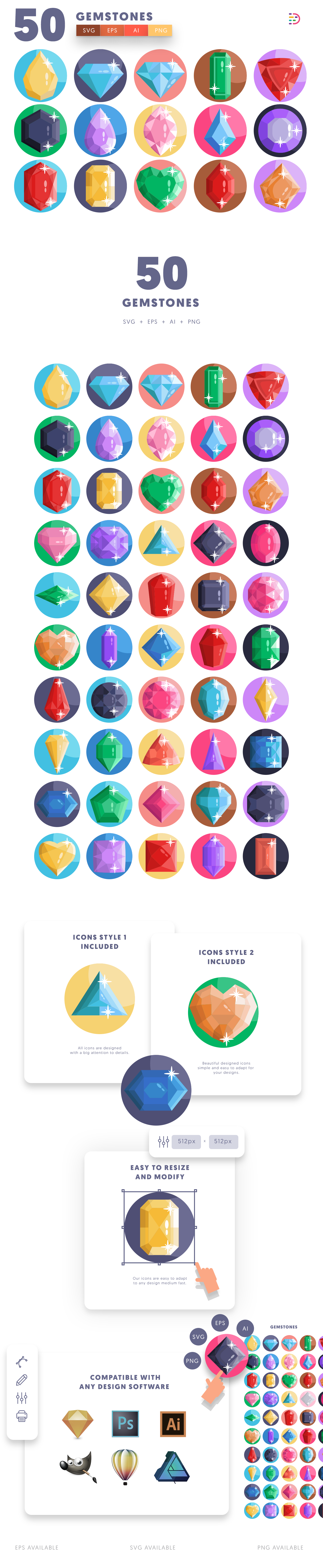 Gemstones icons info graphic