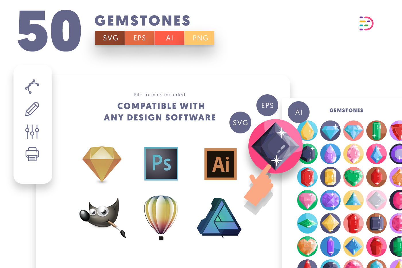  full vector Gemstones Icons 