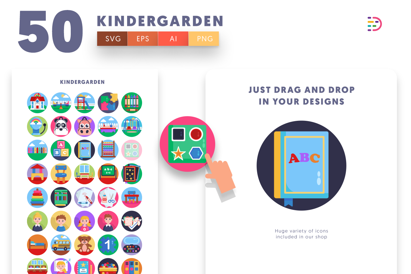 Drag and drop vector Kindergarden Icons 
