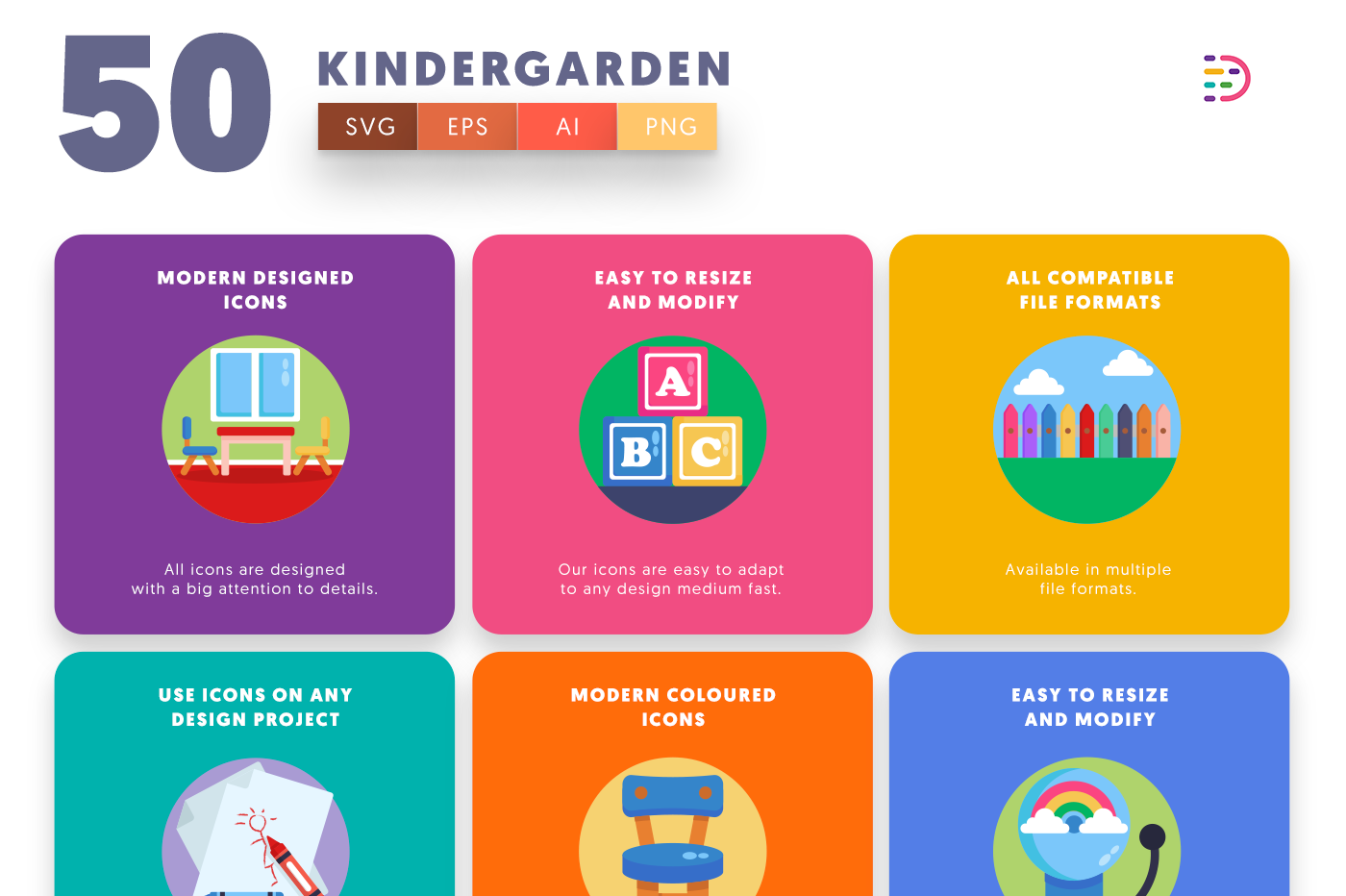 Kindergarden Icons with colored backgrounds 